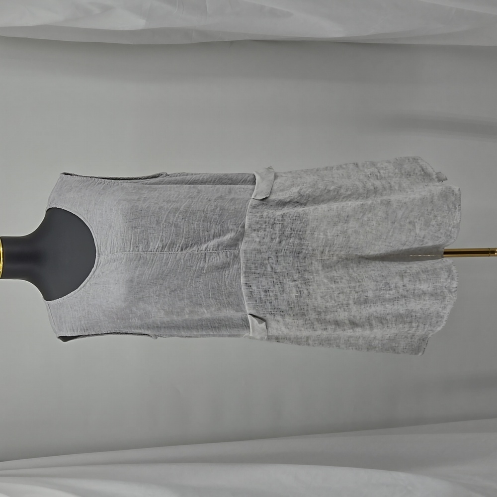 Beau Jeurs Dress Linen Blend Sleeveless Pocketed Flowy Dress Gray Pleat Front L